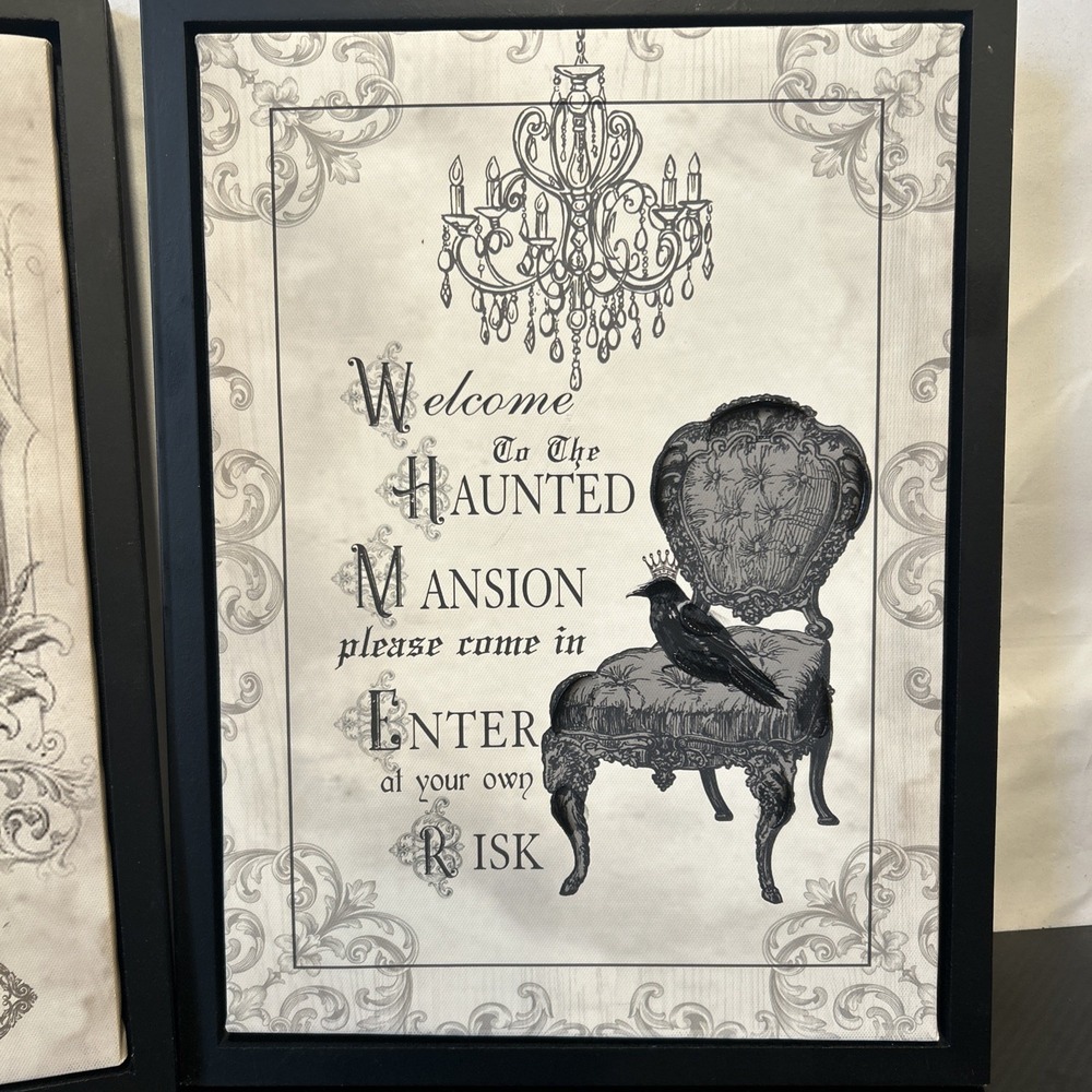 Framed Canvas‎ Paintings NEVERMORE &  Welcome To Haunted Mansion 16x12